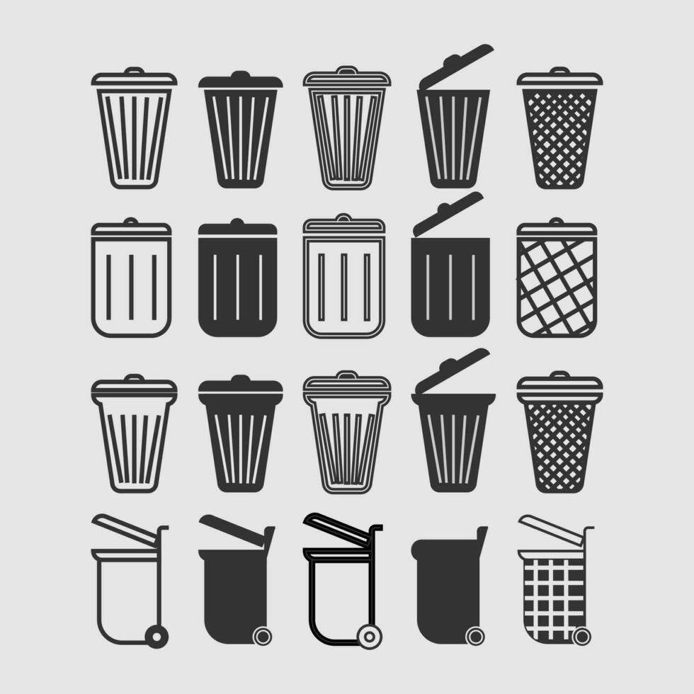 basura lata íconos colocar. sencillo ilustración de dieciséis basura lata vector íconos para web