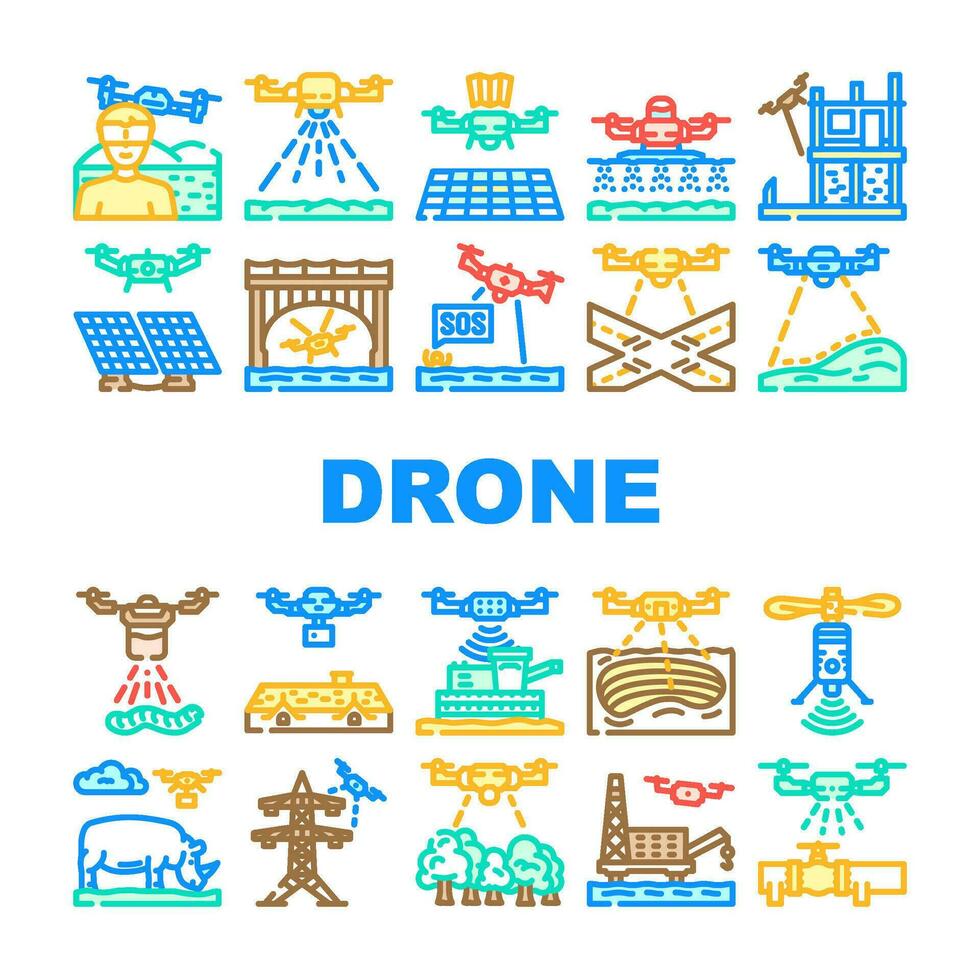 drone use technology icons set vector