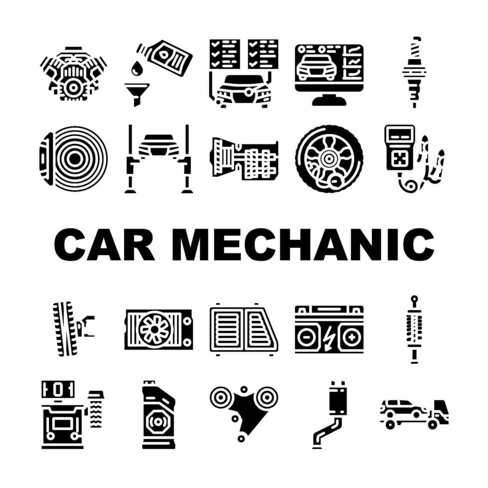 car mechanic auto icons set vector