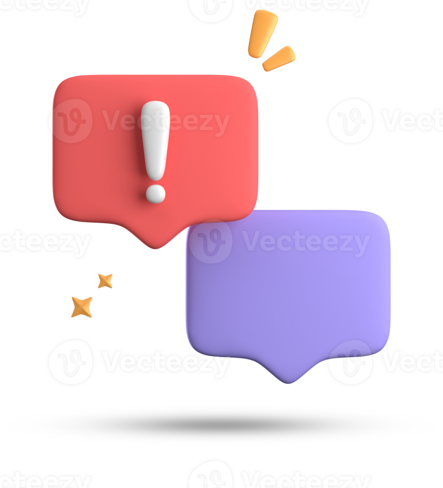 3d rendering of speech bubble, 3D pastel chat with exclamation mark icon set. png