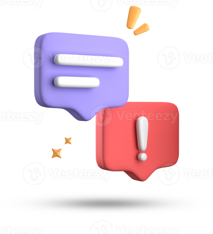 3d rendering of speech bubble, 3D pastel chat with exclamation mark icon set. png