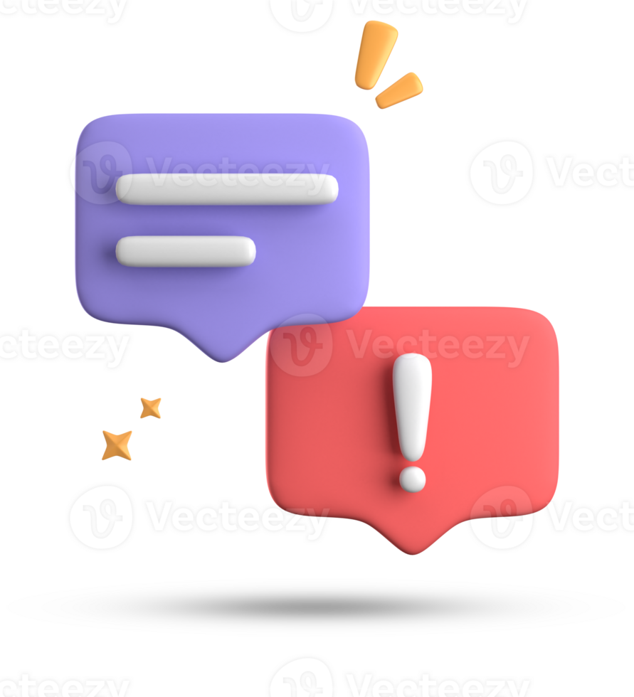 3d rendering of speech bubble, 3D pastel chat with exclamation mark icon set. png