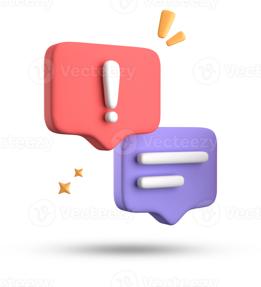 3d rendering of speech bubble, 3D pastel chat with exclamation mark icon set. png