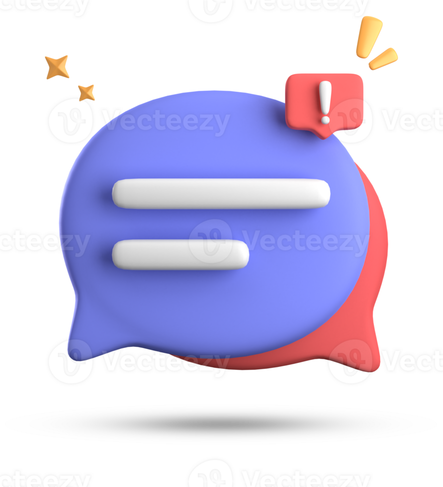 3d rendering of speech bubble, 3D pastel chat with exclamation mark icon set. png