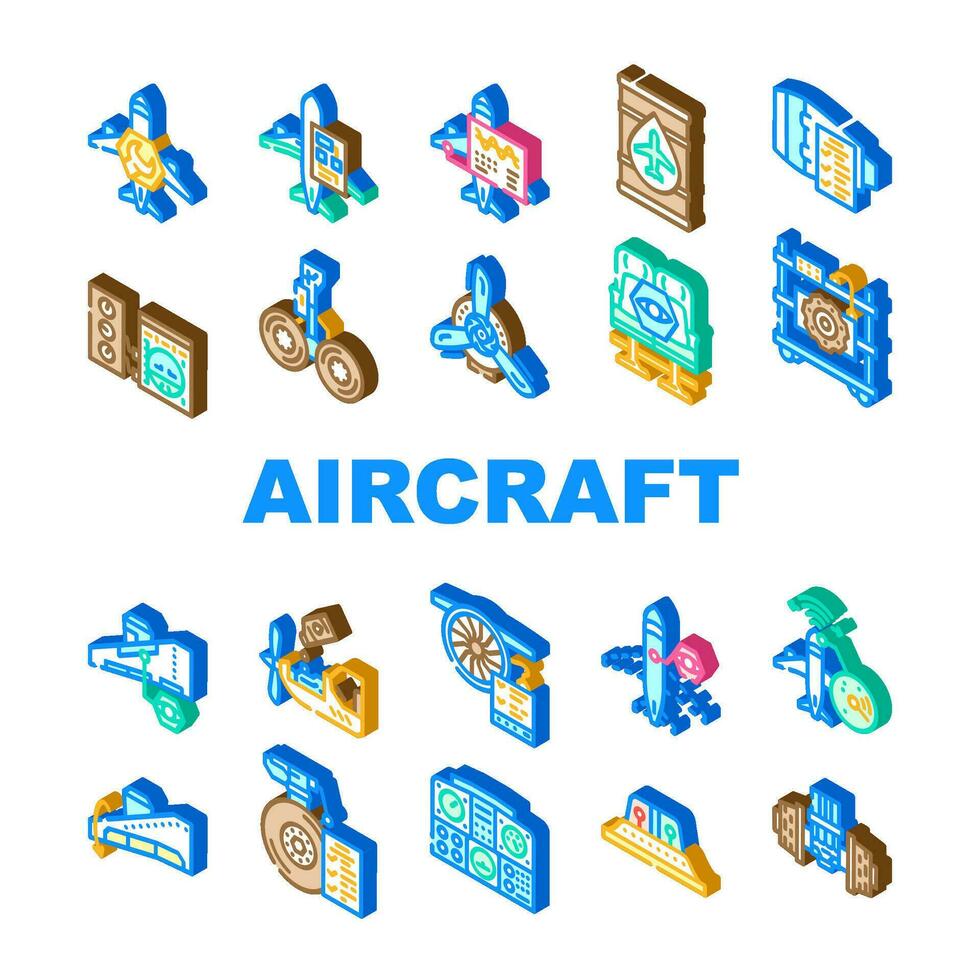 aircraft mechanic aviation icons set vector