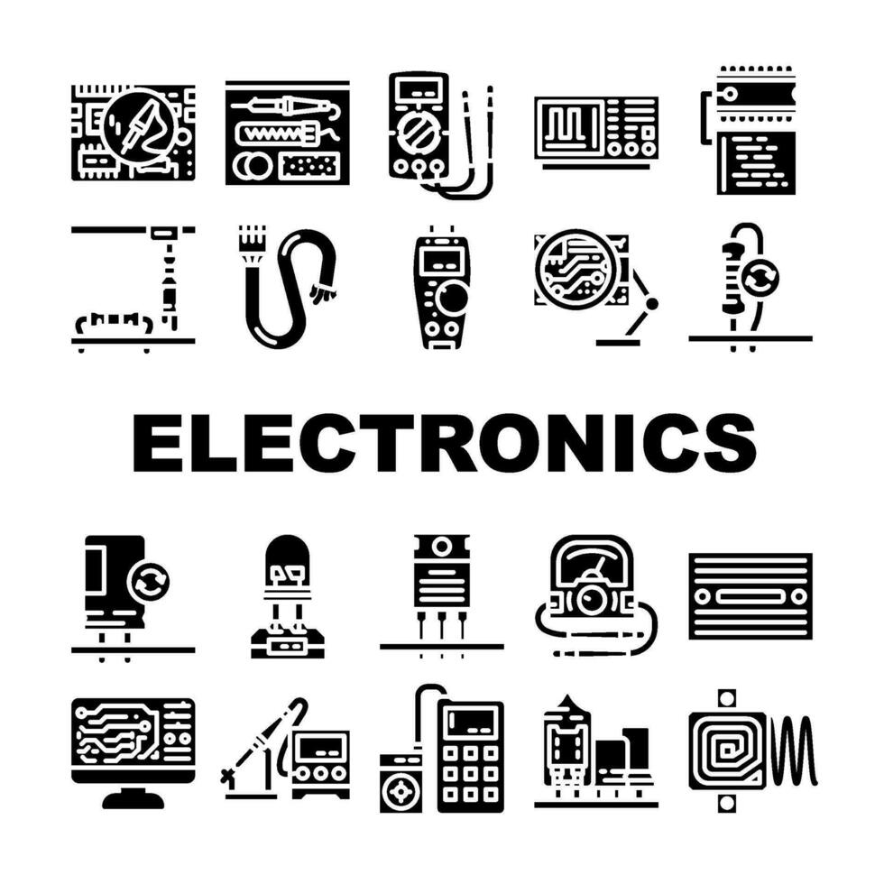 electrónica técnico industria íconos conjunto vector