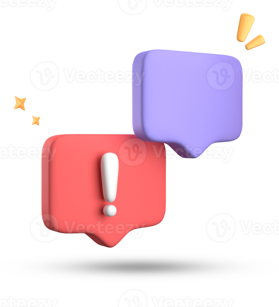 3d rendering of speech bubble, 3D pastel chat with exclamation mark icon set. png