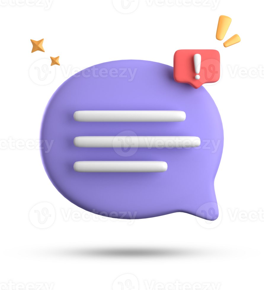 3d rendering of speech bubble, 3D pastel chat with exclamation mark icon set. png