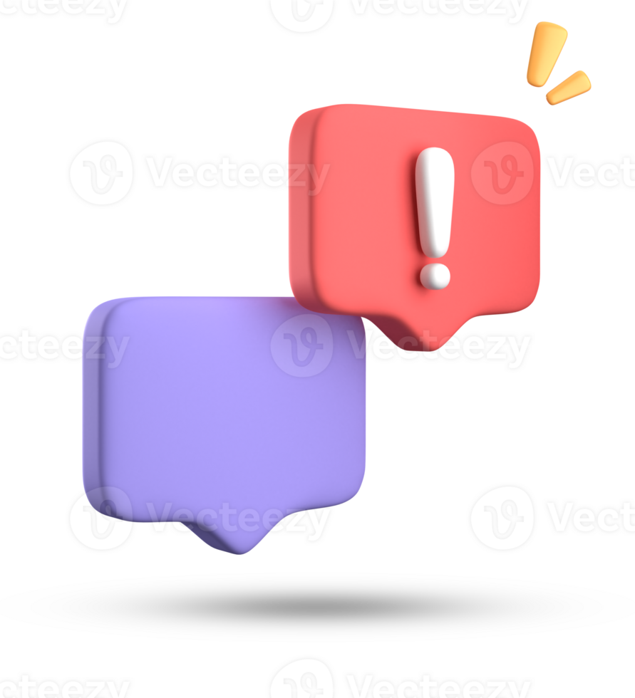 3d rendering of speech bubble, 3D pastel chat with exclamation mark icon set. png