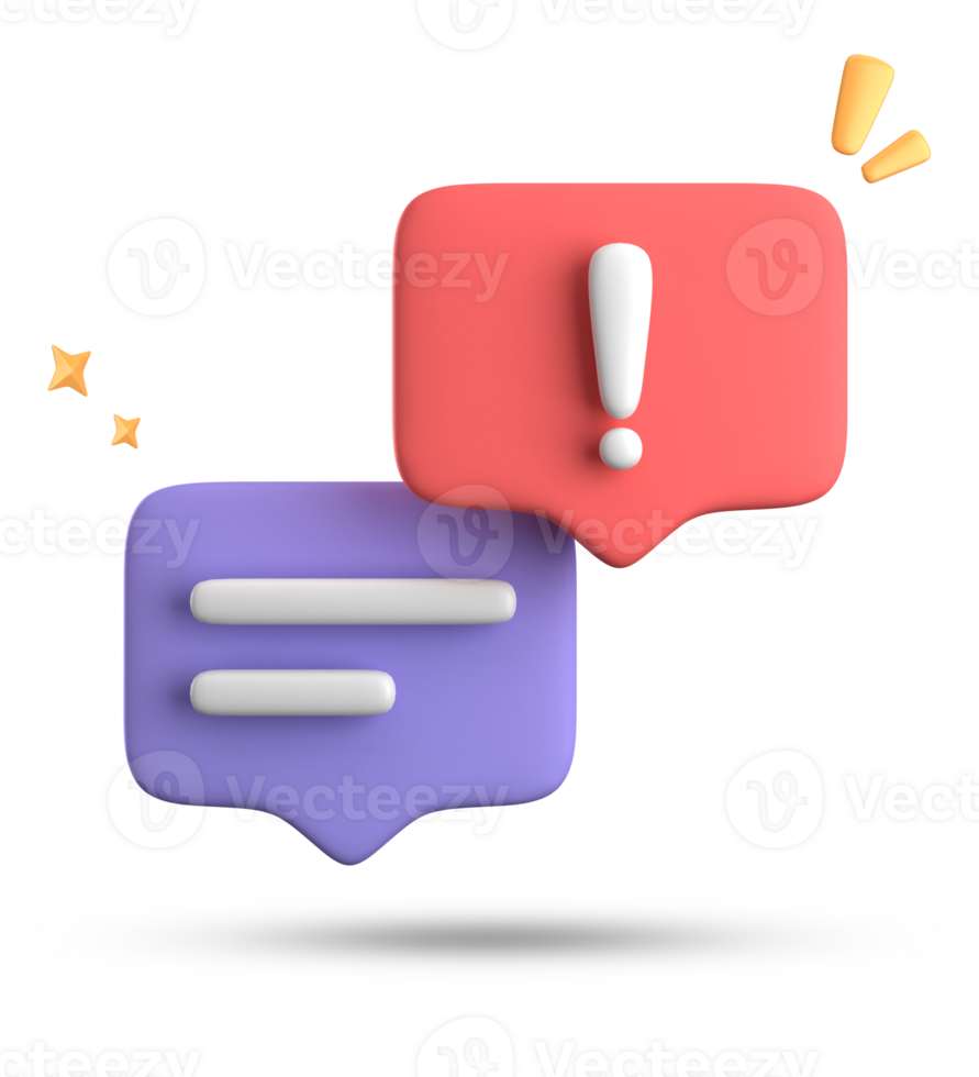 3d rendering of speech bubble, 3D pastel chat with exclamation mark icon set. png