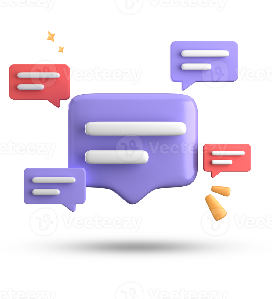 3d rendering of speech bubble, 3D pastel chat with symbol icon set. png