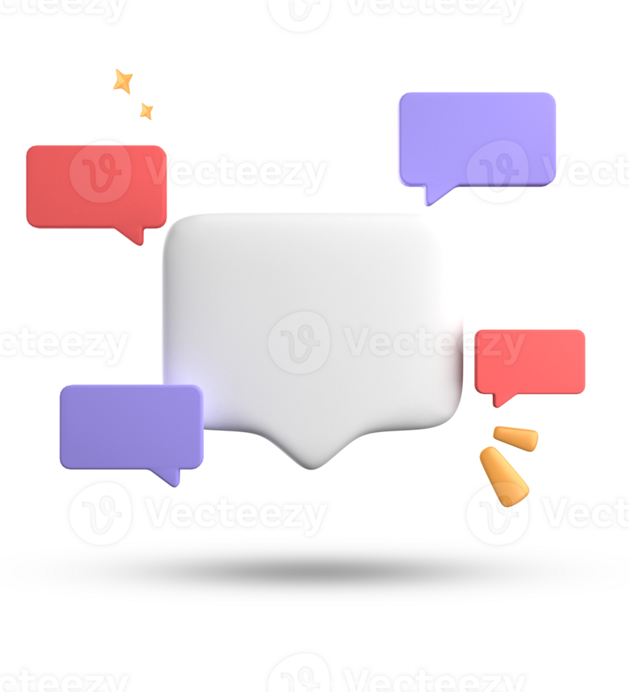 3d rendering of speech bubble, 3D pastel chat with symbol icon set. png