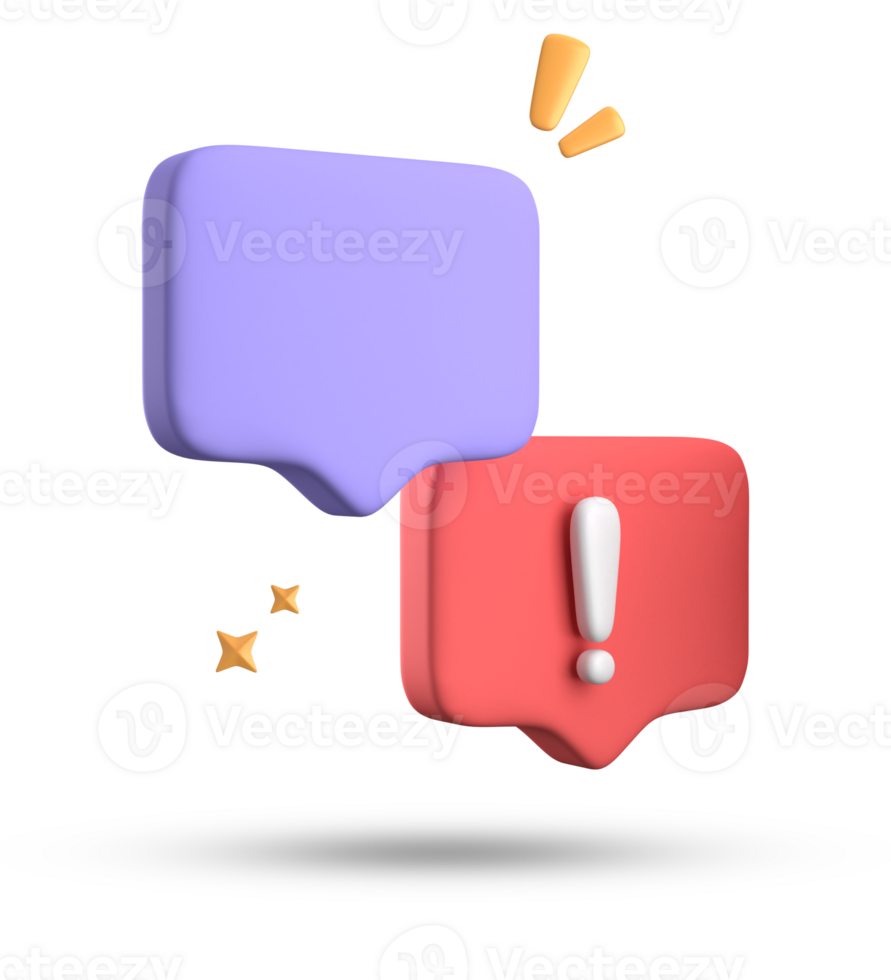 3d rendering of speech bubble, 3D pastel chat with exclamation mark icon set. png