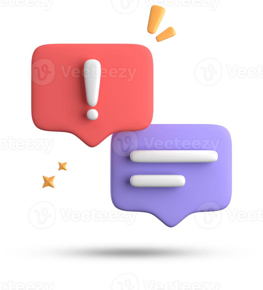 3d rendering of speech bubble, 3D pastel chat with exclamation mark icon set. png