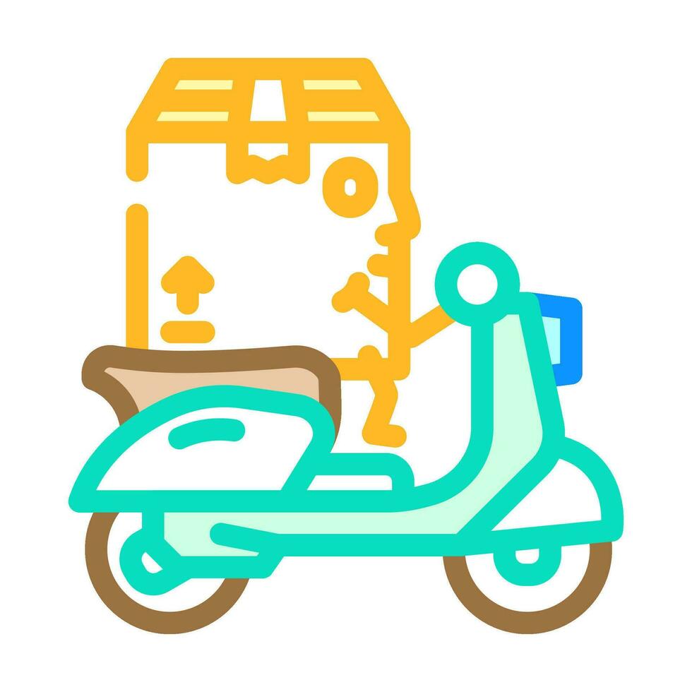 montando scooter cartulina caja personaje color icono vector ilustración