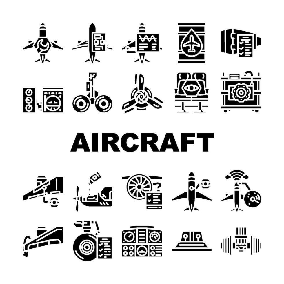 aircraft mechanic aviation icons set vector