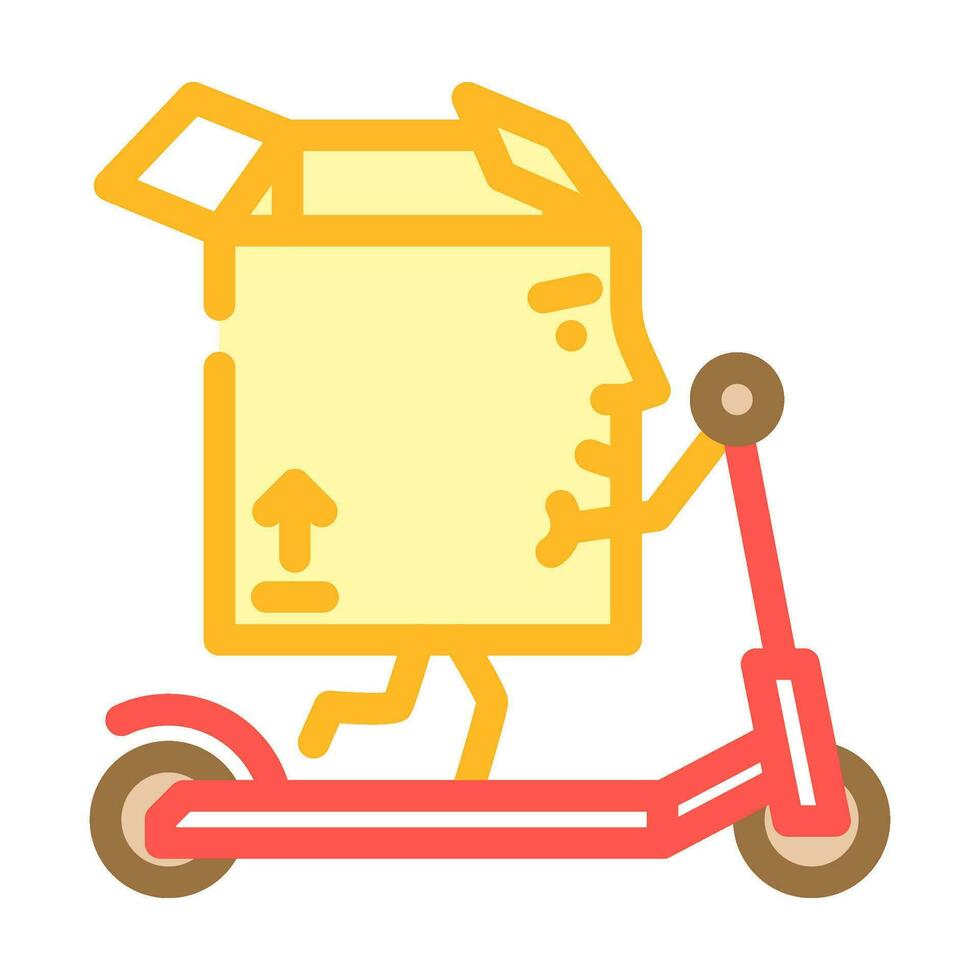 scooter paseo cartulina caja personaje color icono vector ilustración