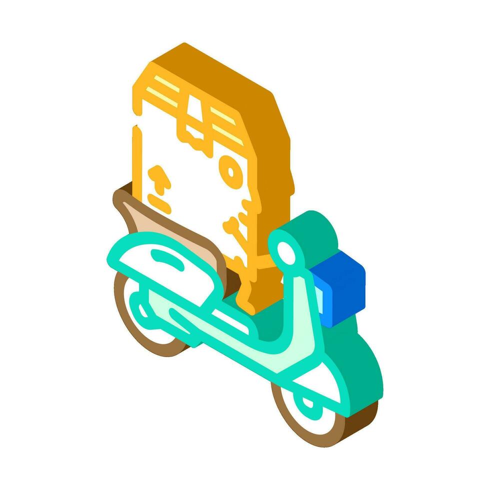 riding scooter cardboard box character isometric icon vector illustration