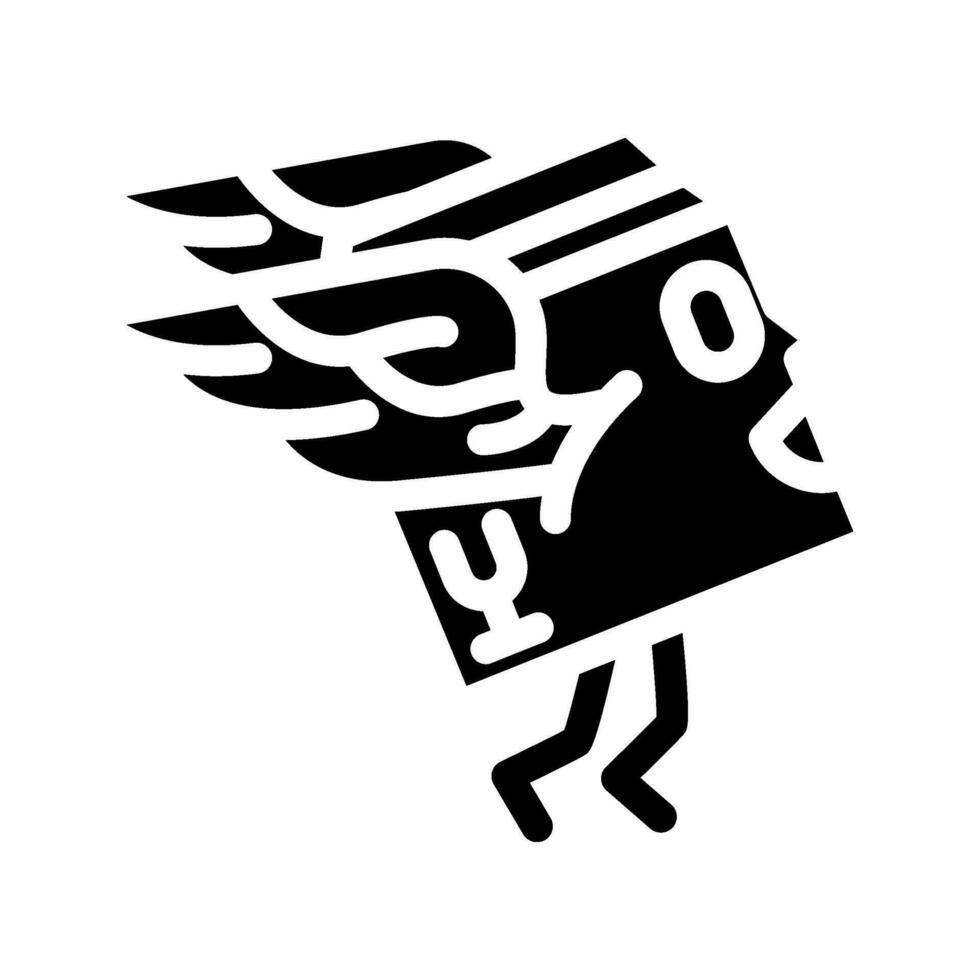 fly wings cardboard box character glyph icon vector illustration