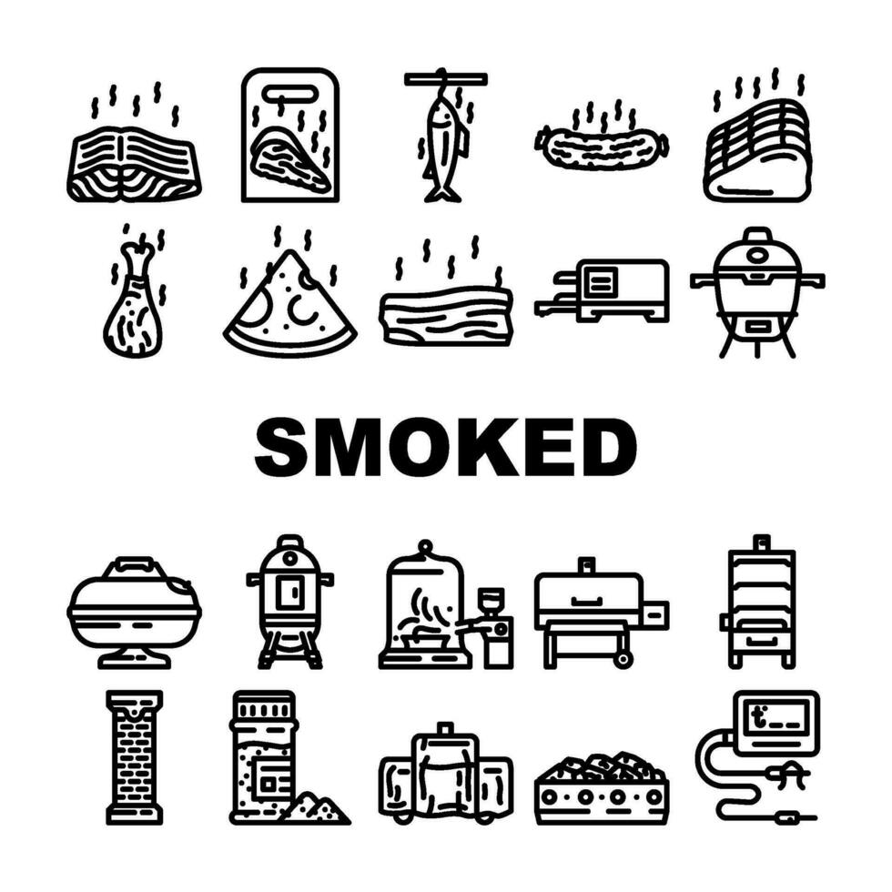 smoked meat bbq icons set vector
