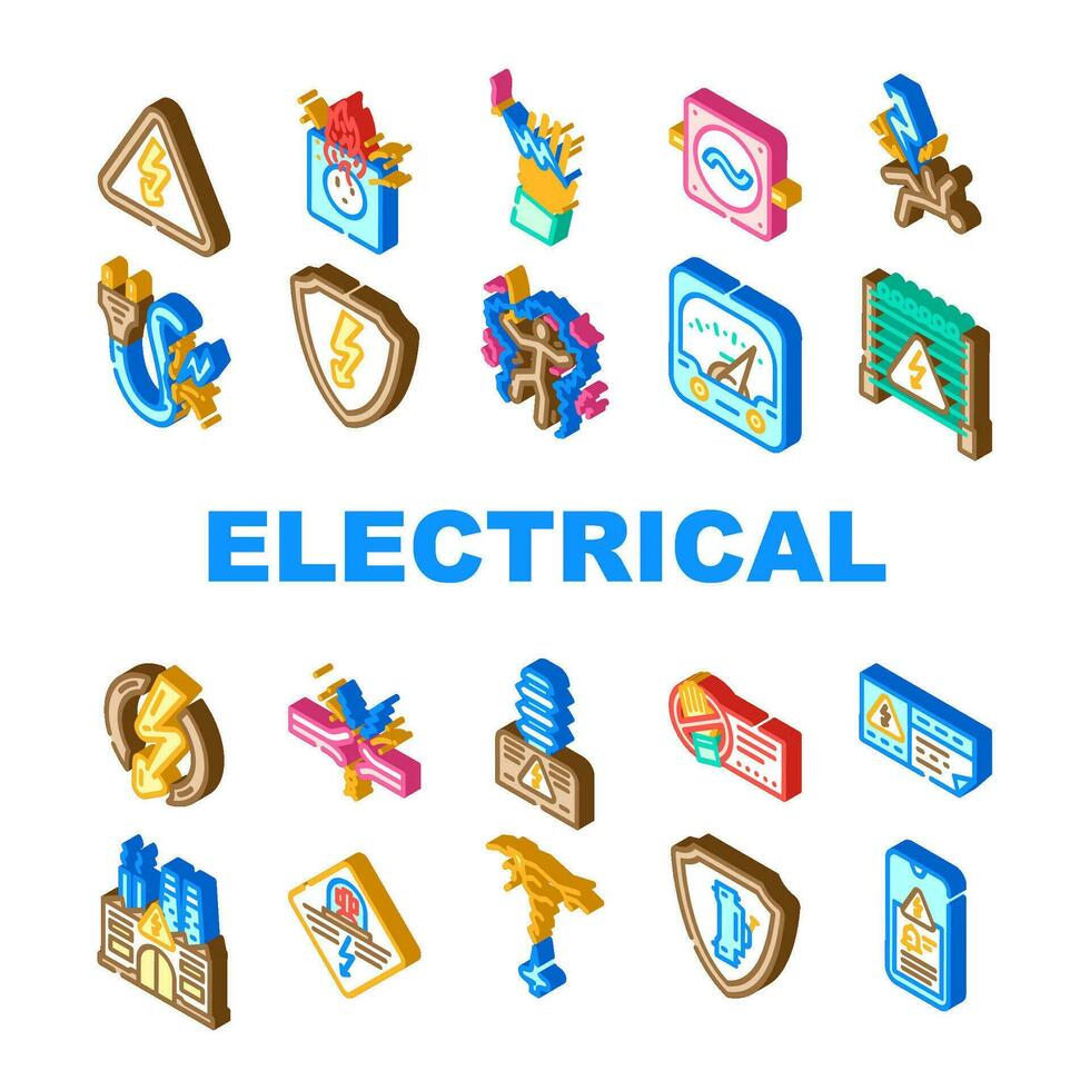 electrical danger voltage icons set vector