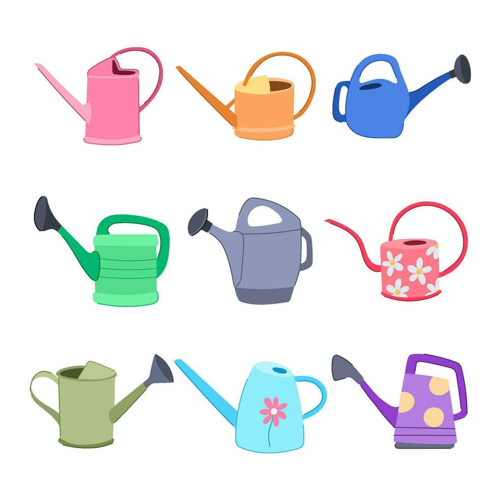 watering can set cartoon vector illustration