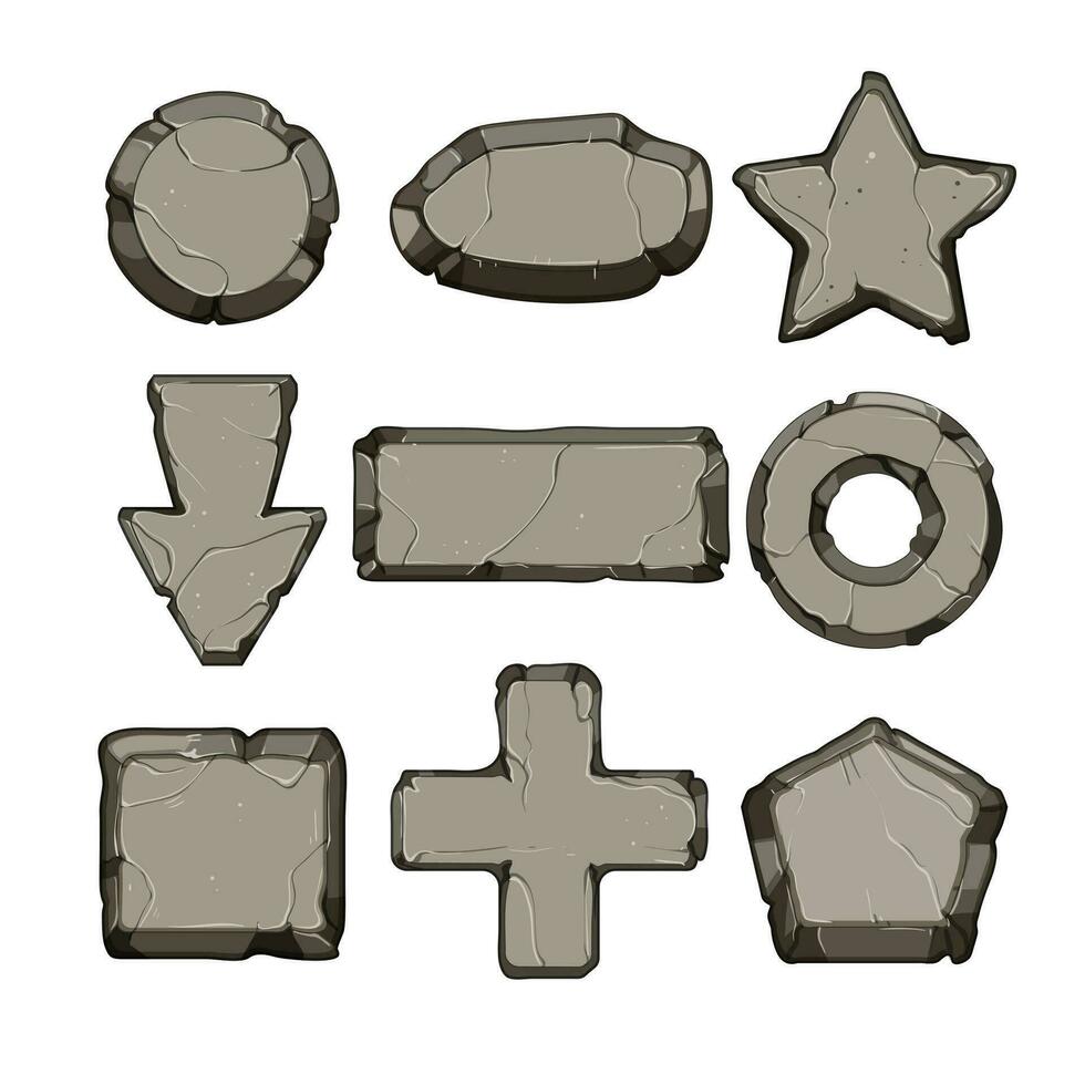 stone button set cartoon vector illustration