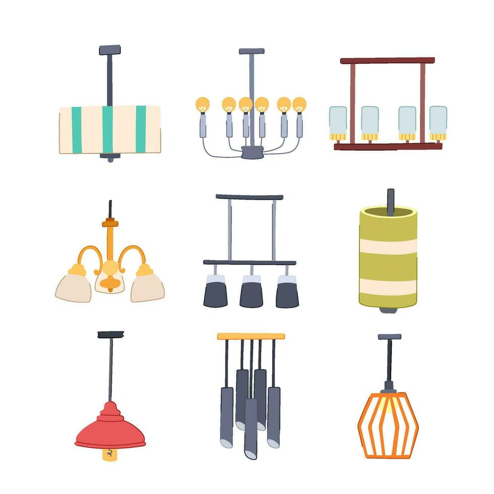chandelier set cartoon vector illustration
