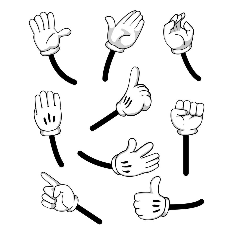 cartoon hand set cartoon vector illustration