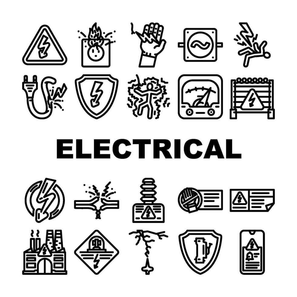 electrical danger voltage icons set vector