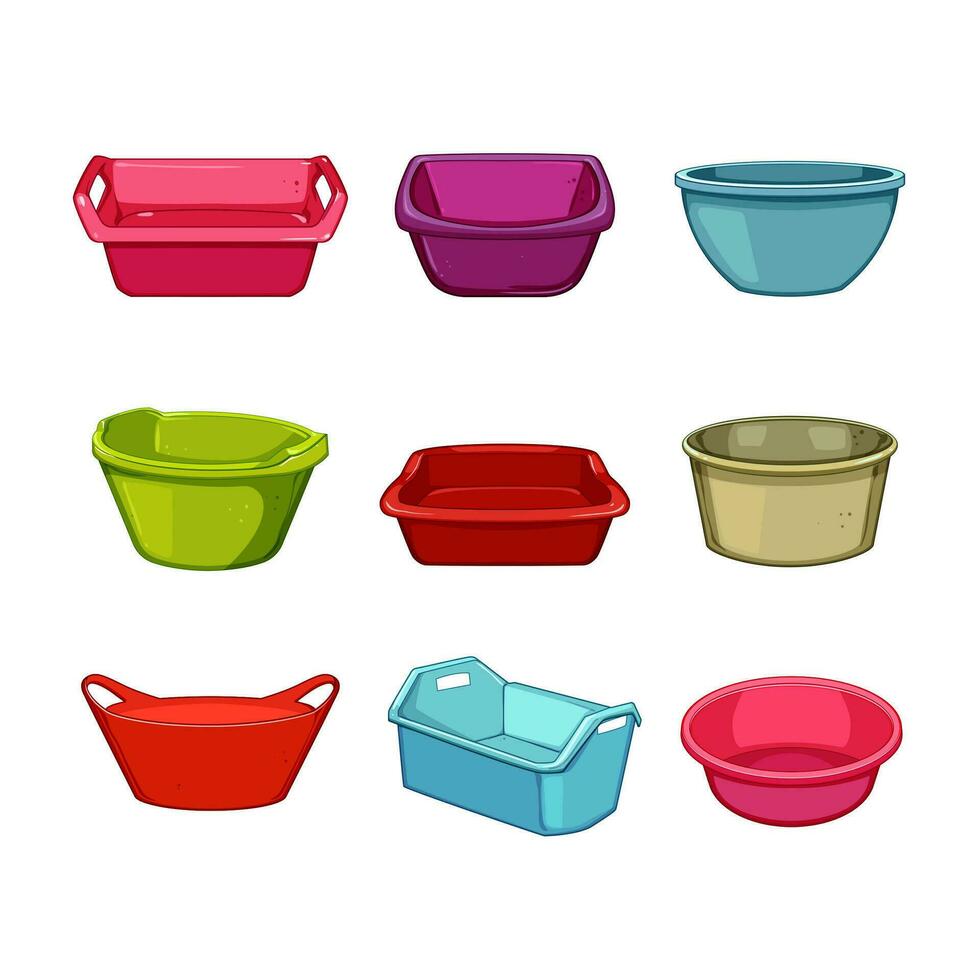 basin plastic set cartoon vector illustration