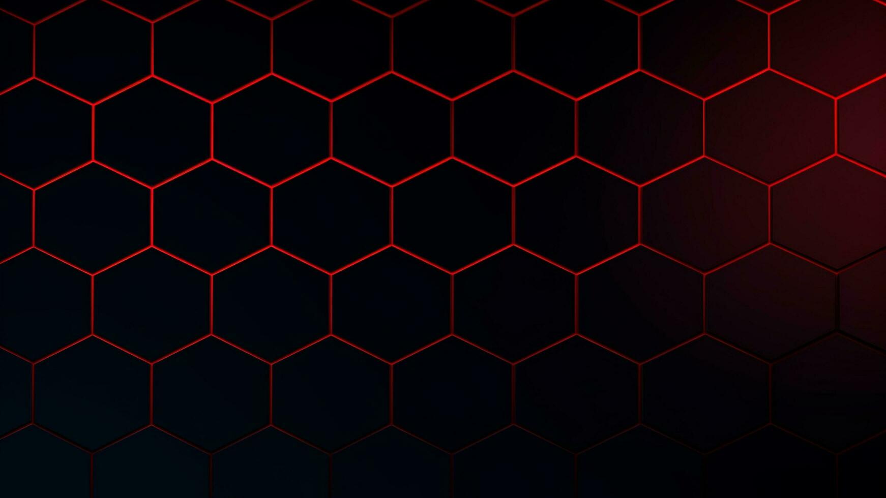 Red hexagon on a black background, technological hexagonal background, Generative AI photo