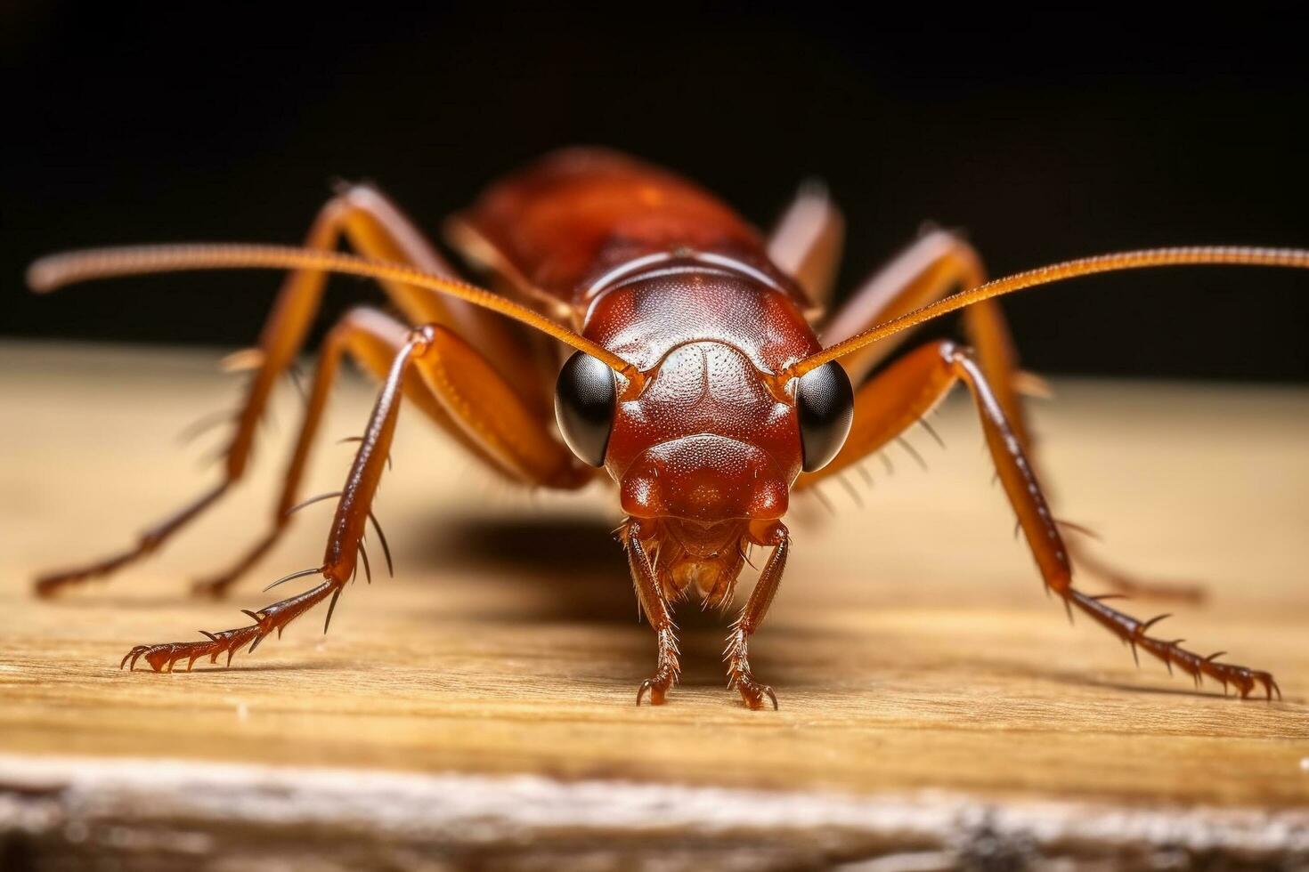 un de cerca de un cucaracha en un pedazo de madera, un macro imagen de un cucaracha, generativo ai foto