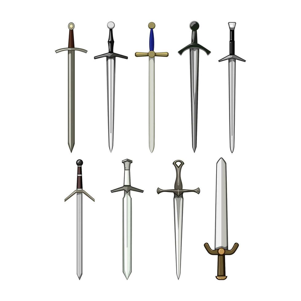 medieval sword set cartoon vector illustration