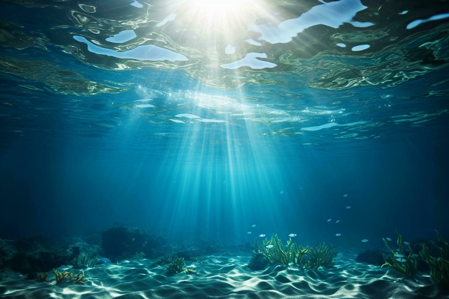 An image of the sun shining through the water in the ocean, Generative AI photo