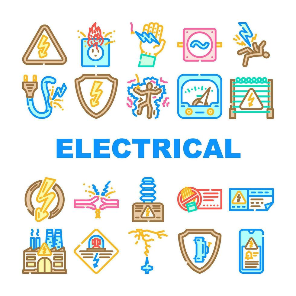 electrical danger voltage icons set vector