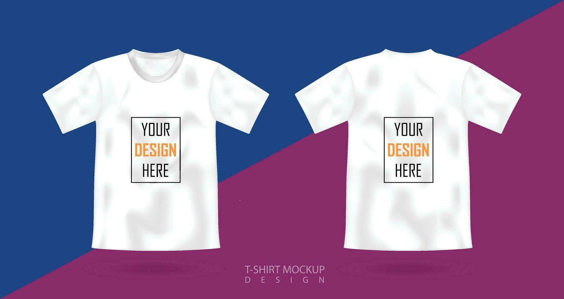 T-shirt 3d realistic mock up, male white t-shirt vector template front back view. Blank apparel design for men, sportswear, casual clothing