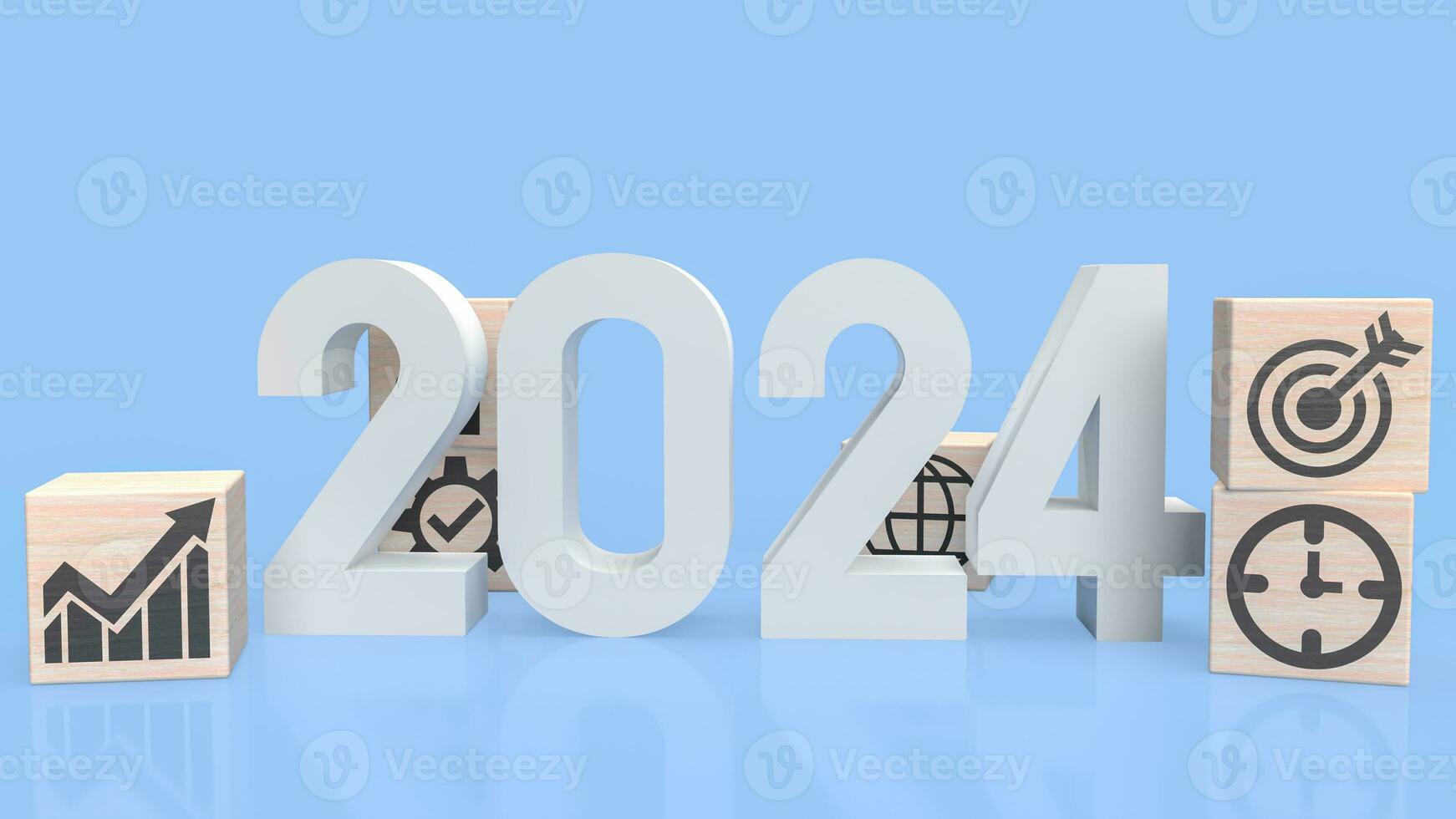 The 2024 Number and icon Business on wood cube 3d rendering photo