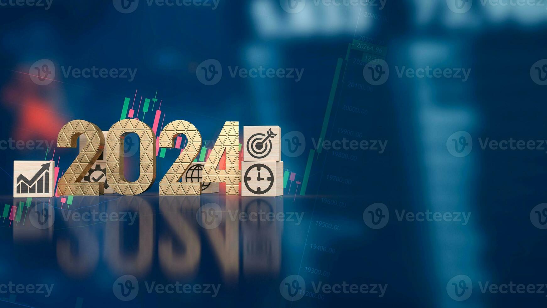 The 2024 Number and icon Business on wood cube 3d rendering photo