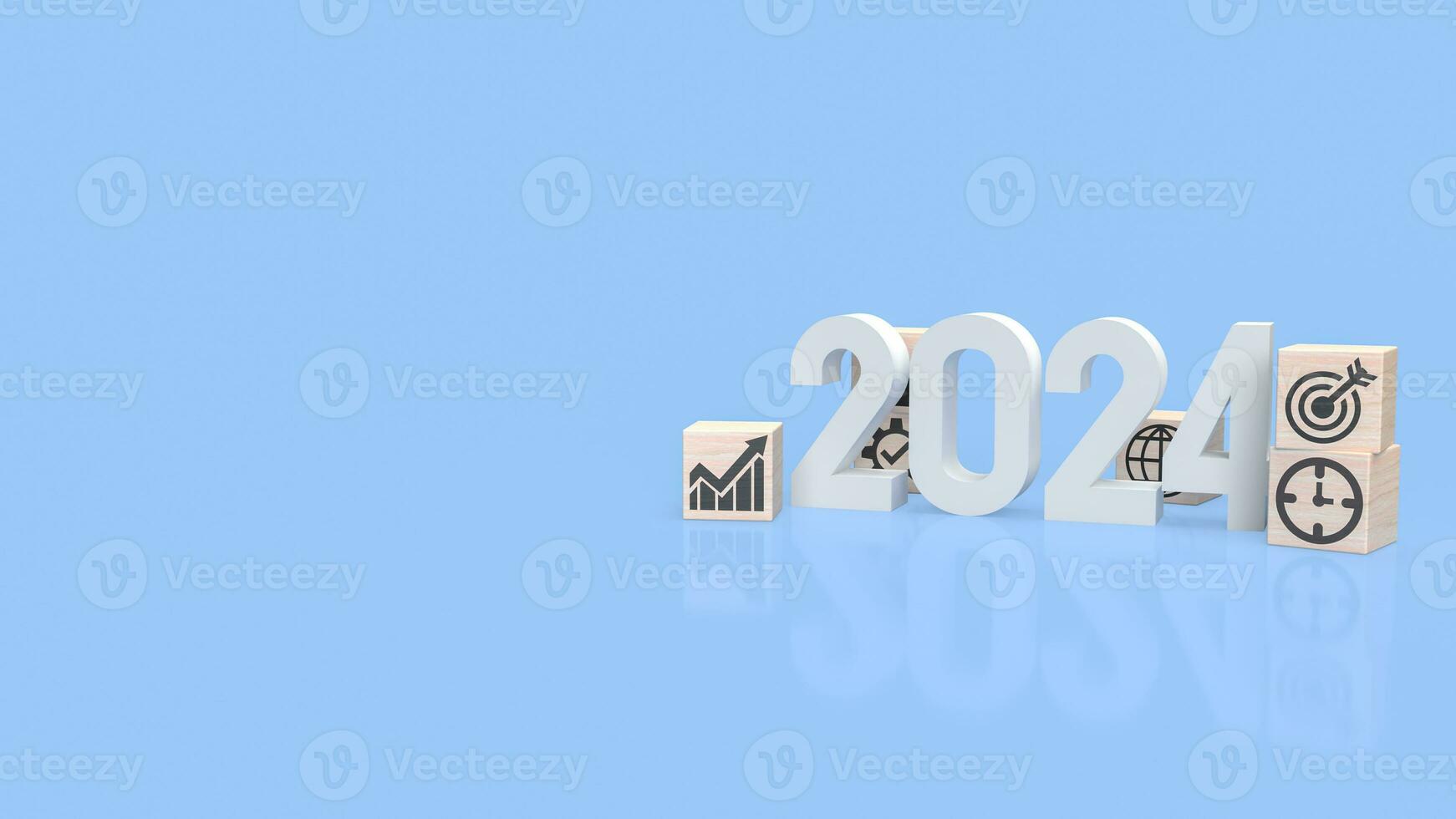 The 2024 Number and icon Business on wood cube 3d rendering photo