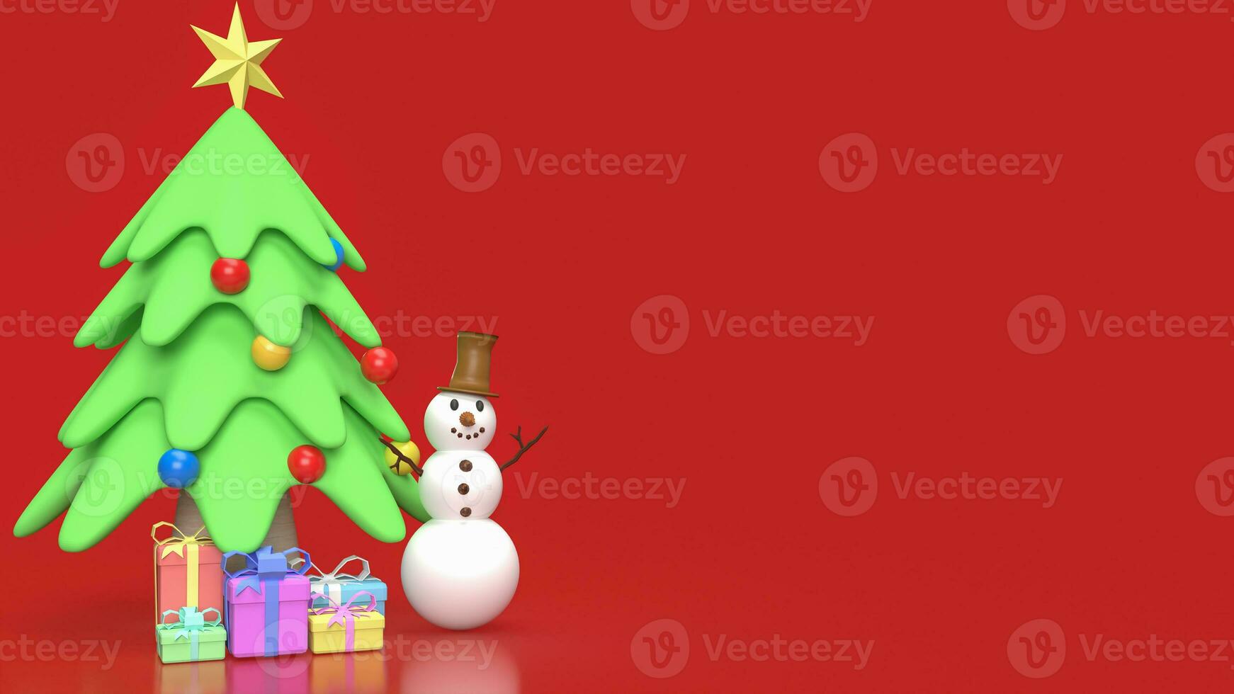 The Snowman and Christmas tree for holiday concept 3d rendering photo