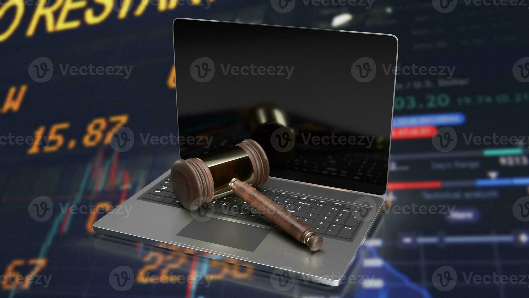 The hammer on notebook and chart Business Background  for law concept 3d rendering photo