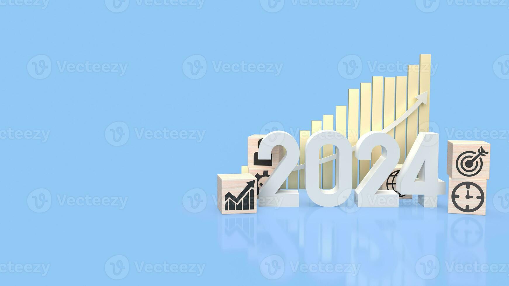 The 2024 Number and icon Business on wood cube 3d rendering photo