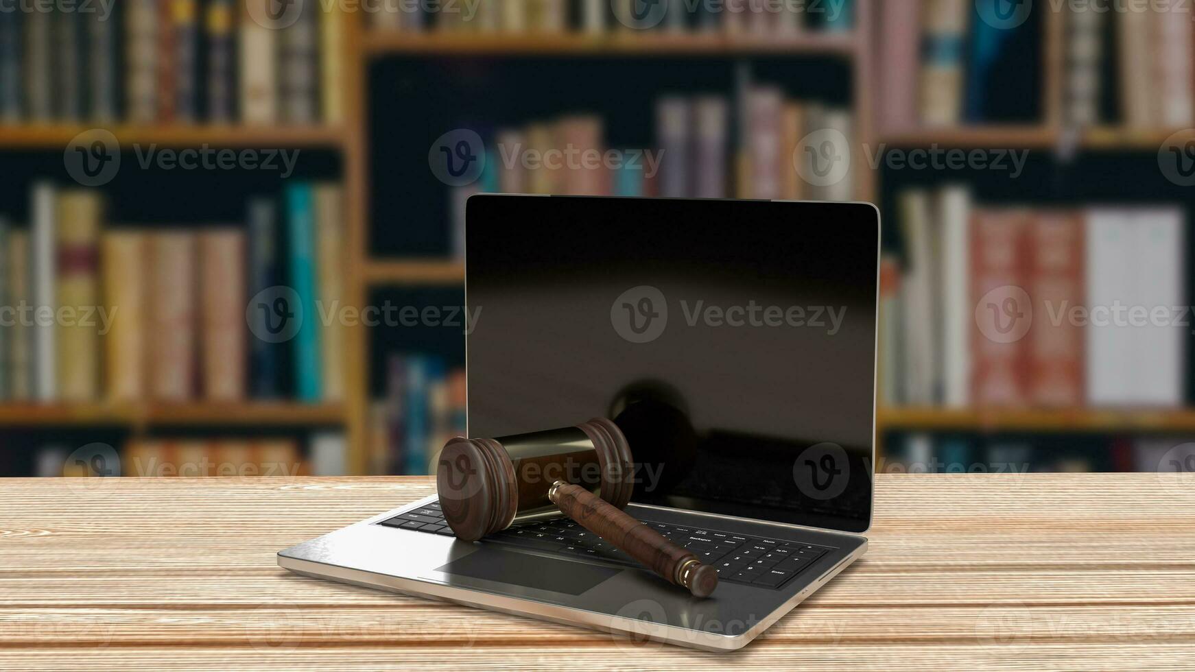 The hammer on notebook in Libraly Background  for law concept 3d rendering photo