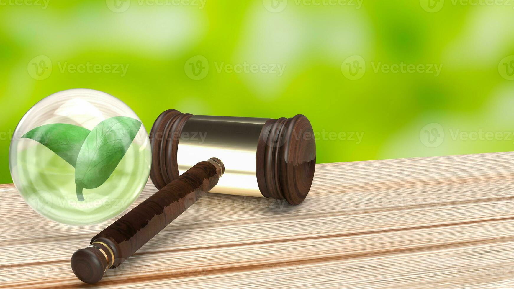 The Leaf in glass ball and Hammer for law of Environmental technology 3d rendering photo