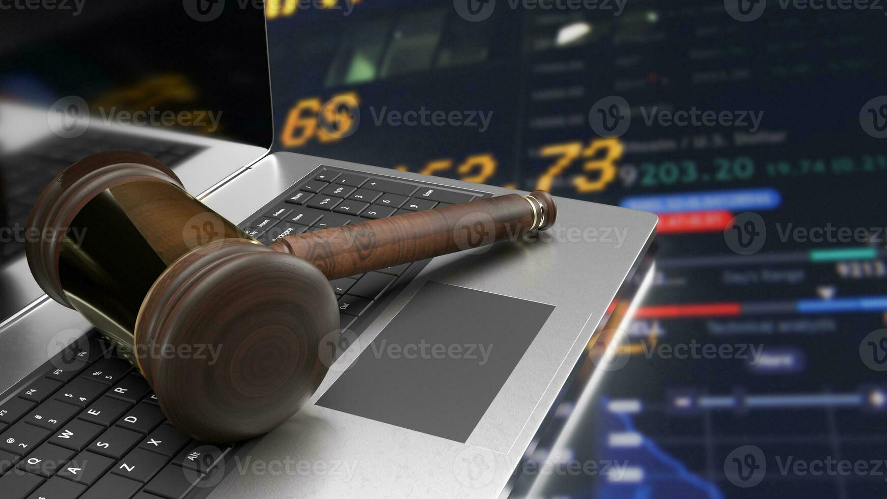The hammer on notebook and chart Business Background  for law concept 3d rendering photo