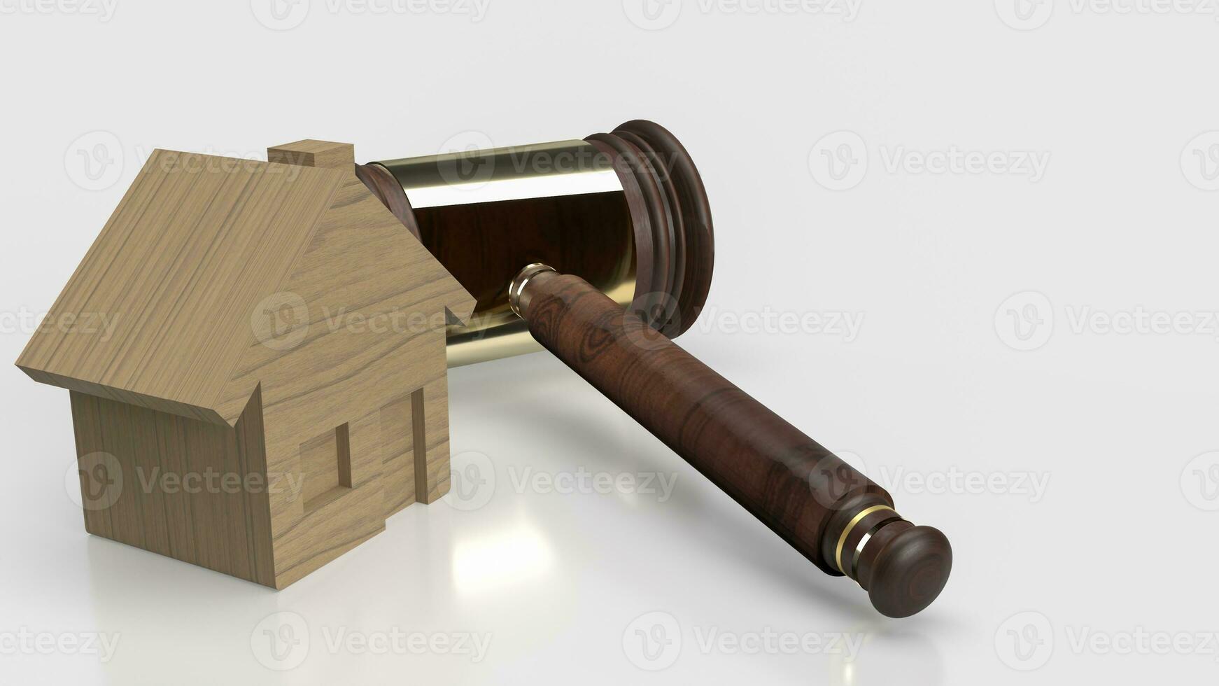 The wood house and Hammer for law of property or Building 3d rendering photo