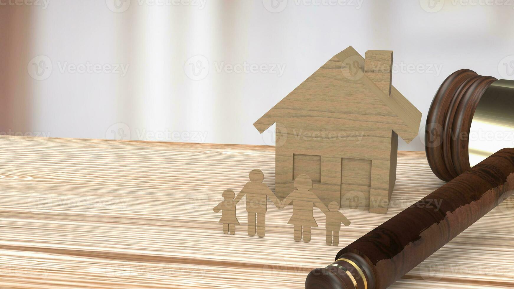 el madera casa y martillo para ley de propiedad o edificio 3d representación foto