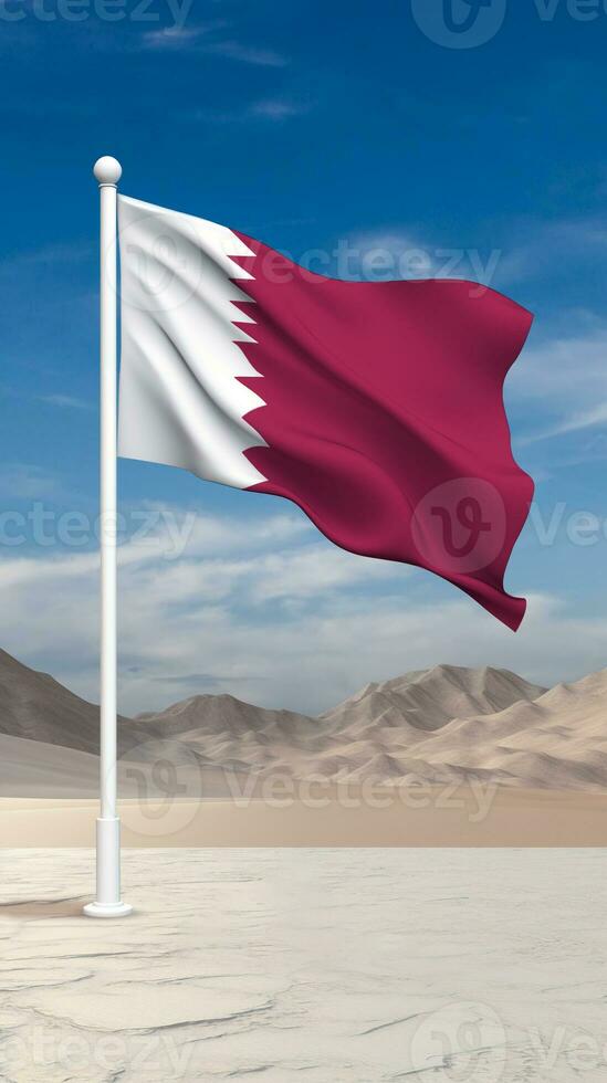 Qatar Flag Waving in an Open Area photo