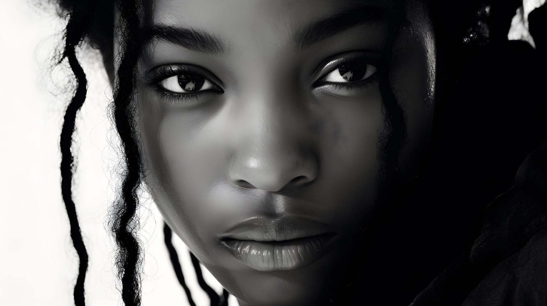 African black woman portrait, cute girl stock photo background, Generative AI